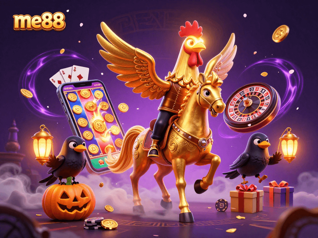 Play thrilling slot games at me88 with a dynamic casino scene filled with vibrant action.