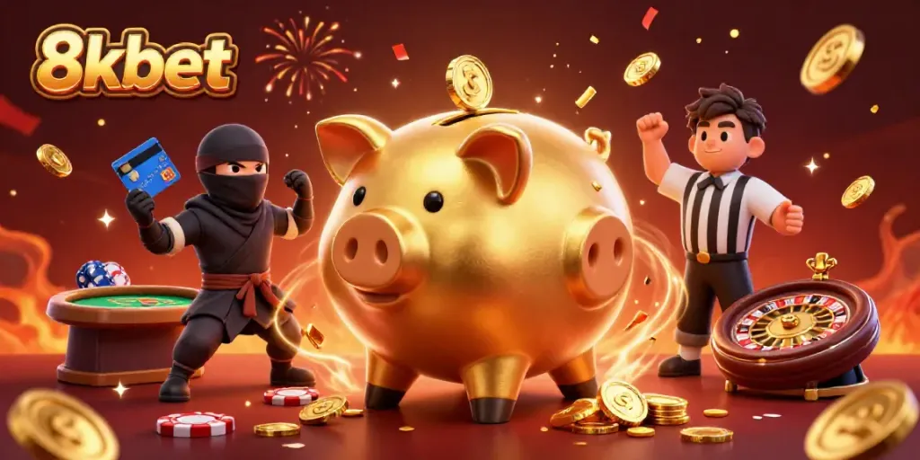 Experience thrilling gameplay with 8xbet, featuring dynamic 3D characters in a lively casino setting.