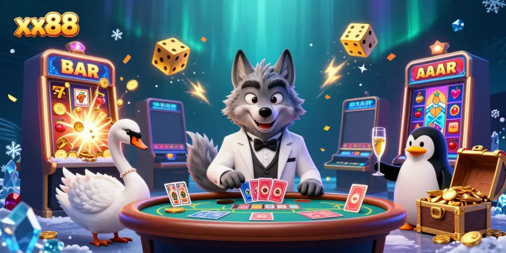 Experience winning strategies at xx88 with an engaging casino scene featuring charming characters.