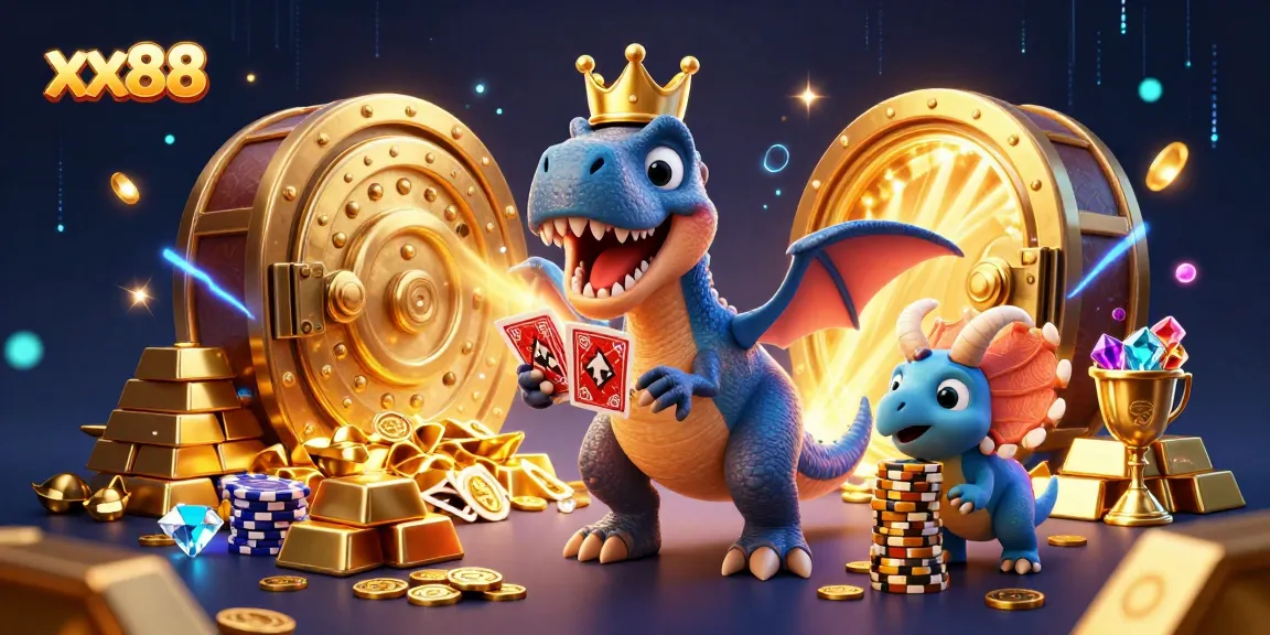Engage with the captivating casino scene featuring xx88 characters amidst lavish treasures and games.