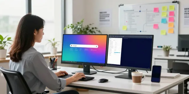 Marketing professional analyzing instant indexing strategies in a modern office.