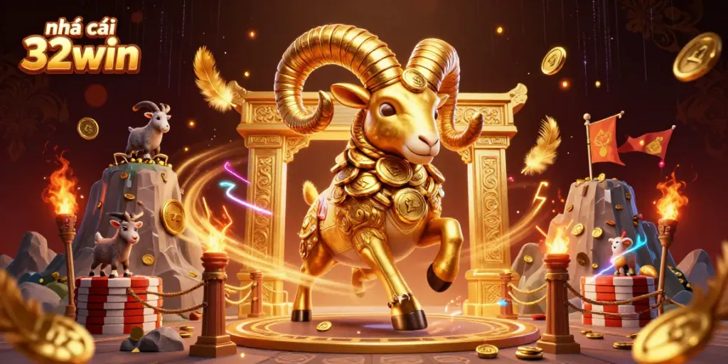 Engage with thrilling gameplay at nhà cái 32win featuring an epic showdown with golden ram and dynamic casino elements.