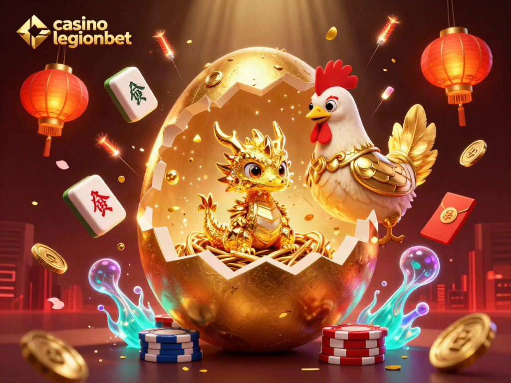 Experience thrilling gameplay at casino legionbet with golden egg and dragon atop poker chips.