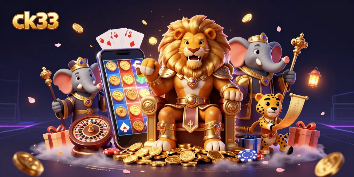 Experience the thrill of ck33 gaming with majestic characters and vibrant casino elements in an engaging online scene.