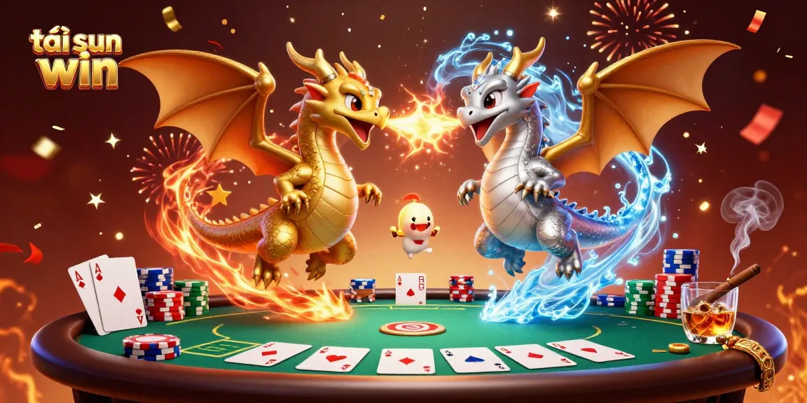 Experience gaming excitement with tải sun win, featuring dynamic dragon duel over poker elements.