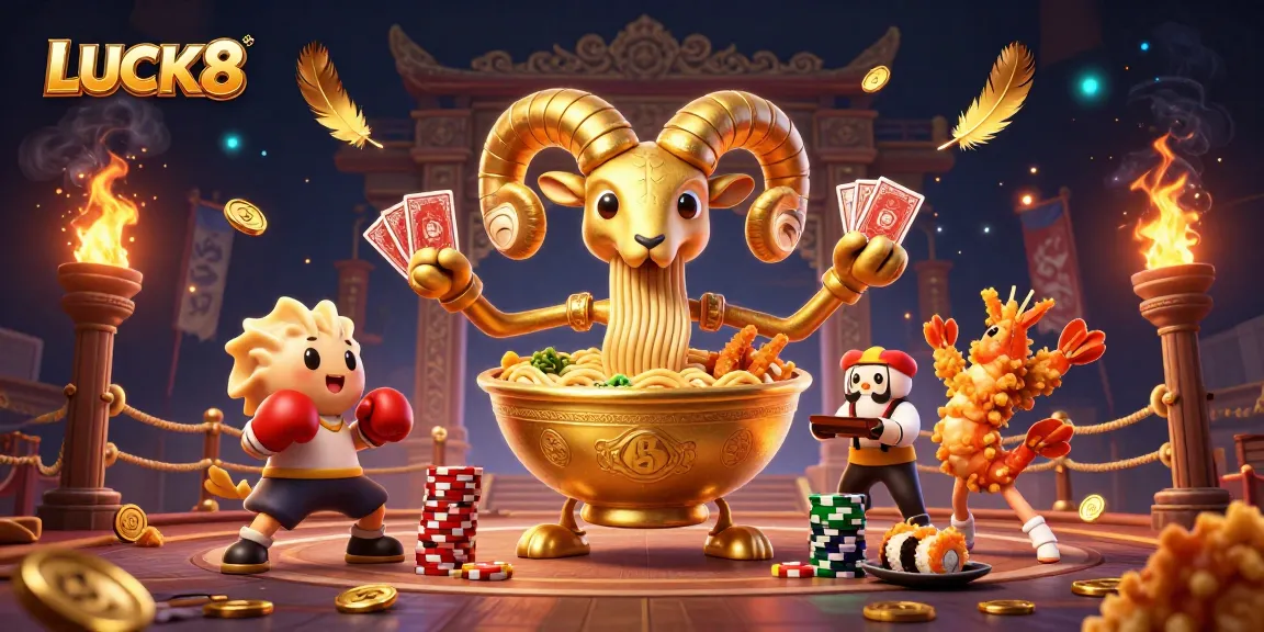 Experience the excitement of LUCK8 with a dynamic casino scene featuring vibrant characters and rich graphics.