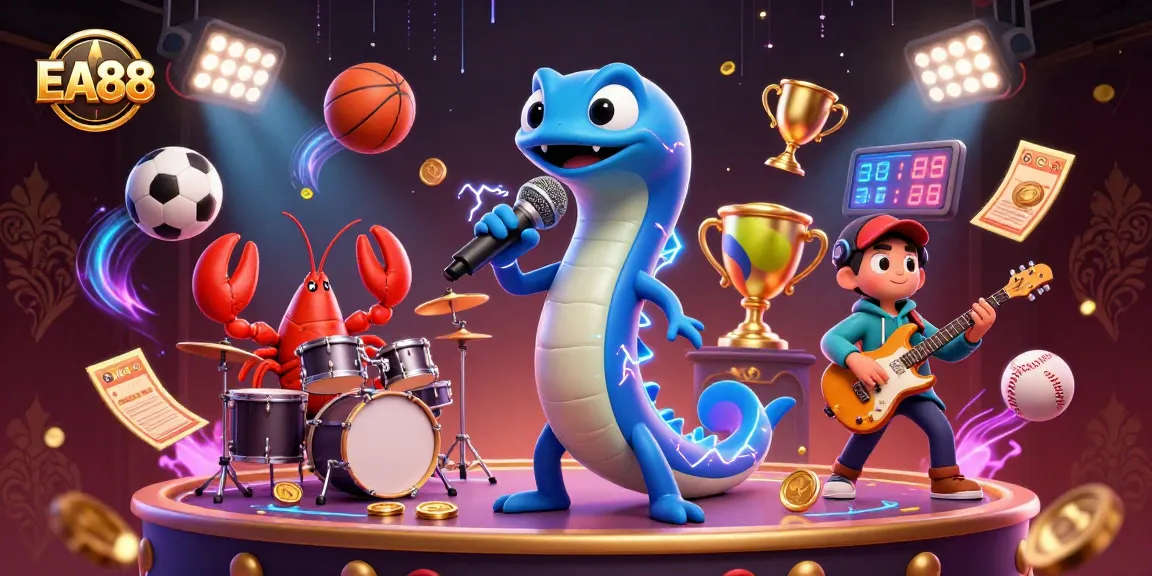 Experience the electrifying performance at EA88's underwater casino with vibrant characters and dynamic sports elements.