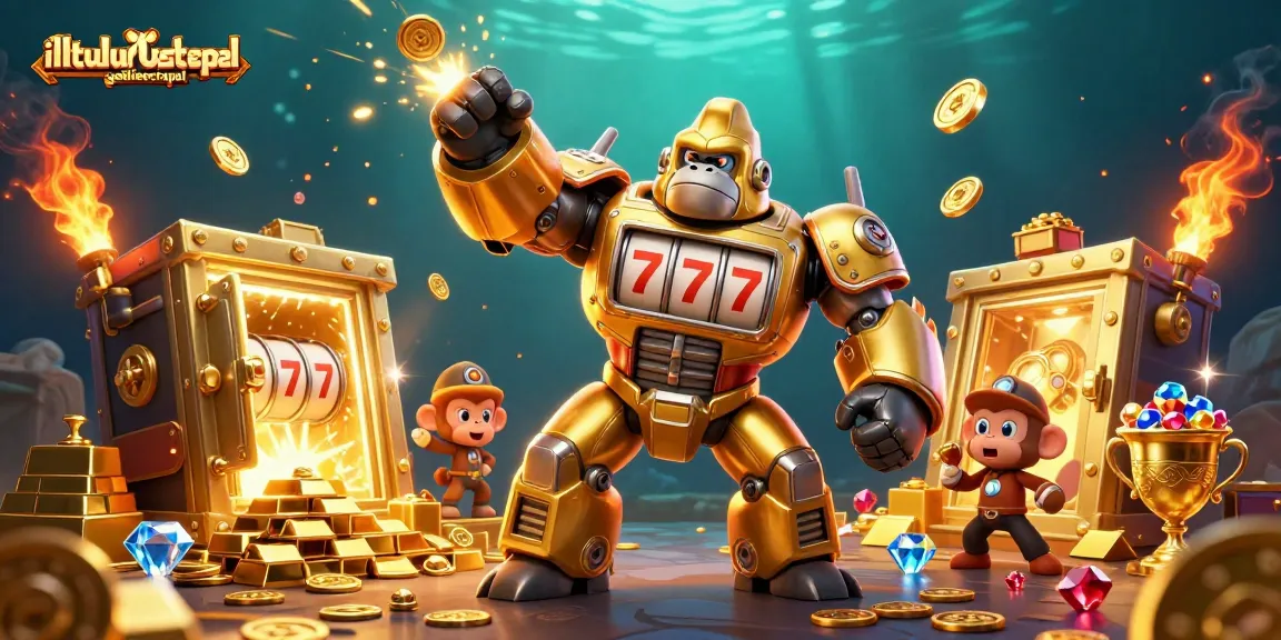 Experience thrilling gameplay with the illtudsgalileechapel golden gorilla mech, surrounded by treasure