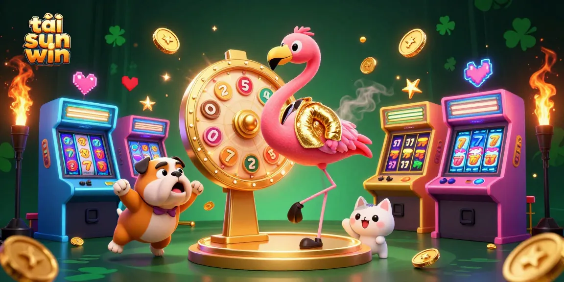 Experience the excitement of online gaming with "tải sun win" amidst vibrant slot machines and colorful prizes.