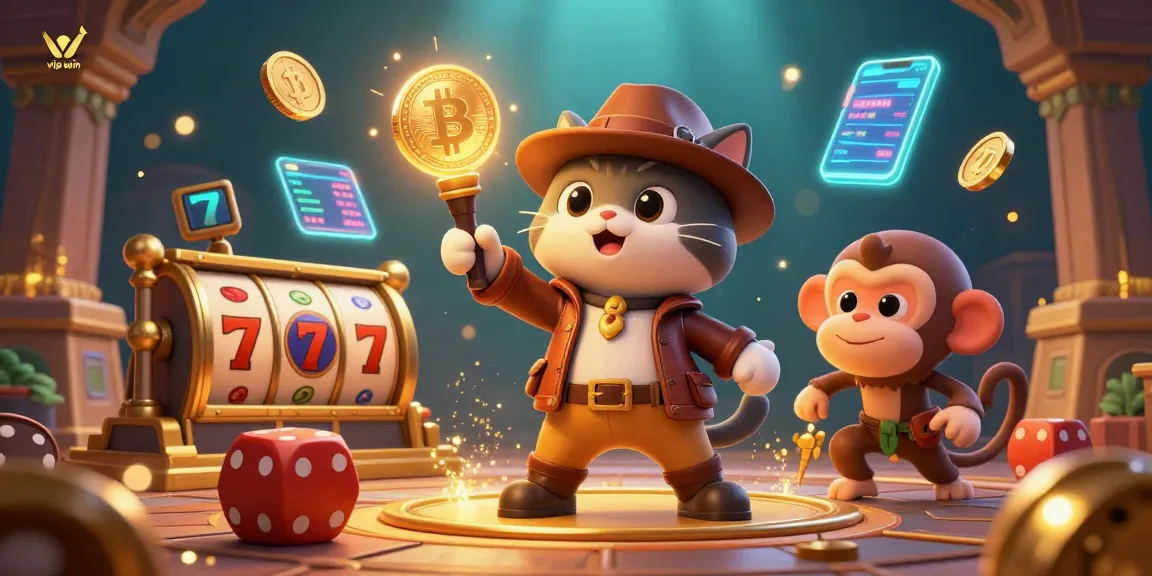 Experience the vibrant world of gambling with vipwin as the cartoon archaeologist cat discovers thrilling casino artifacts.