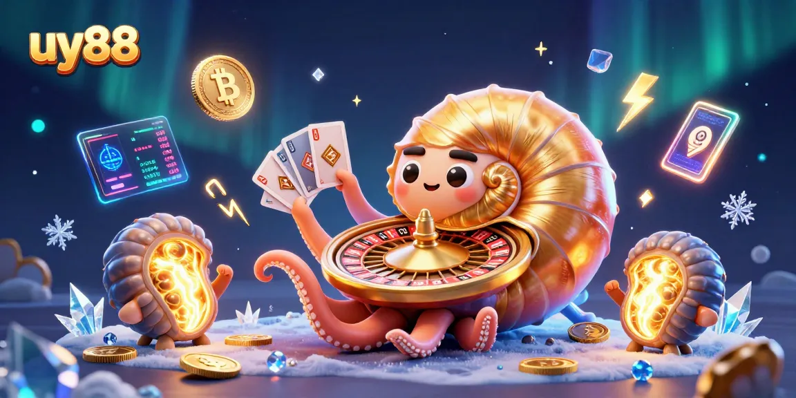 Spin the roulette wheel with uy88's dynamic casino characters and cryptocurrency elements.