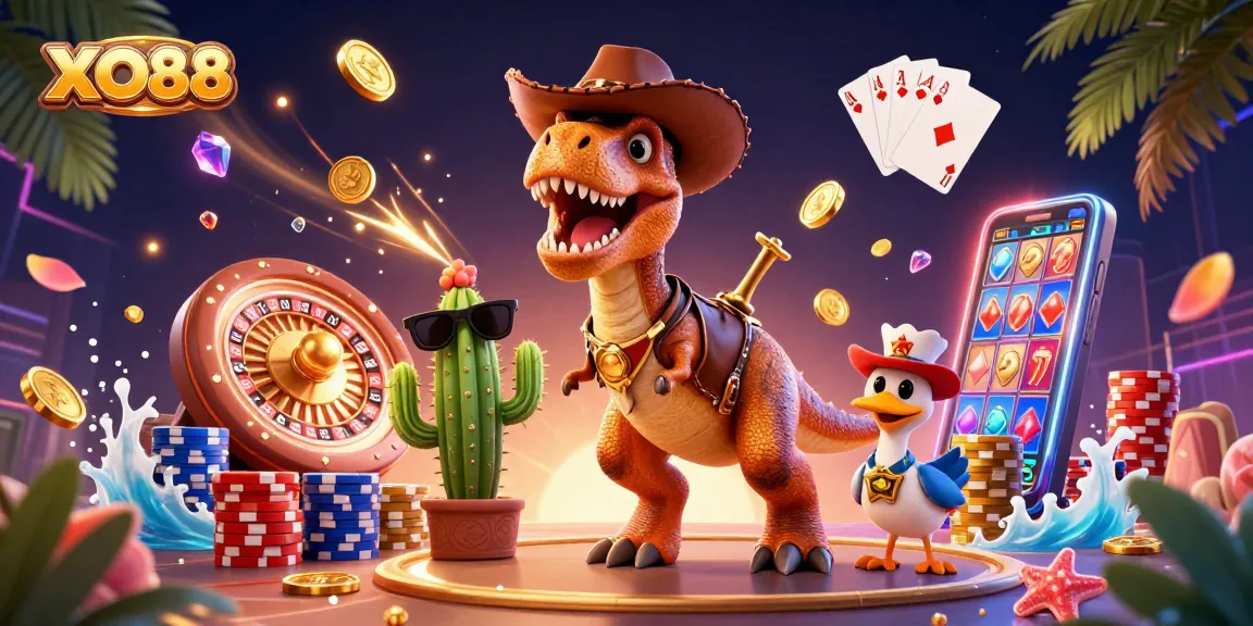Experience vibrant gaming scenes at XO88 filled with spinning roulette wheels and colorful poker chips.