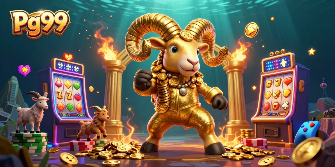 Experience the thrill of Pg99 with vibrant slot games complementing the majestic ram in action.